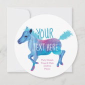 アクアブルーピンクポニーライドバースデーパーティー招待 招待状 (正面)