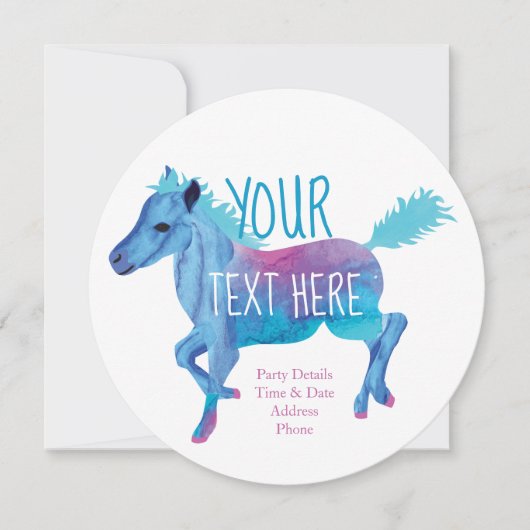 アクアブルーピンクポニーライドバースデーパーティー招待 招待状 (正面)