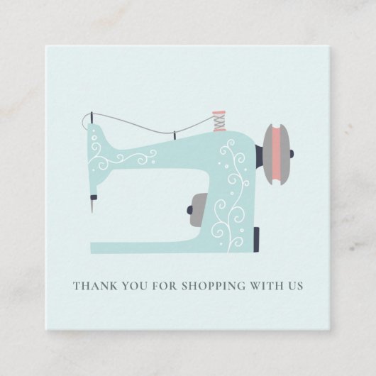 アクアブルーピンク裁縫機ありがとうショッピング スクエア名刺 (正面)