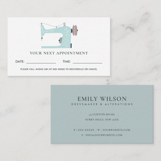 アクアブルーピンク裁縫機テーラーアポイントメント 名刺 (正面/裏面)
