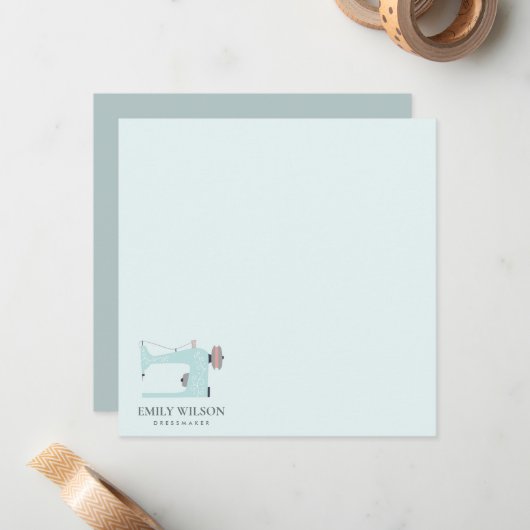 アクアブルーピンク裁縫機テーラービジネス ノートカード (正面/裏面インサイチュ)