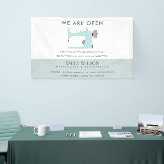 アクアブルーピンク裁縫機テーラーリオープン 横断幕 (トレードショー)