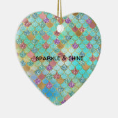 アクアブルーピンク金ゴールドグリッターマーメイド セラミックオーナメント (右)