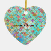 アクアブルーピンク金ゴールドグリッターマーメイド セラミックオーナメント (正面)