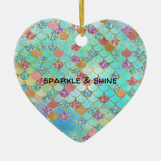 アクアブルーピンク金ゴールドグリッターマーメイド セラミックオーナメント (正面)