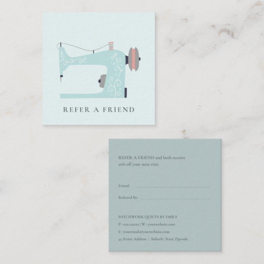 アクアブルーピーチピンク裁縫マシンは友人を参照 スクエア名刺 (正面/裏面)