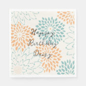 アクアブルーピーチホワイトフローラ誕生日 スタンダードランチョンナプキン (正面)