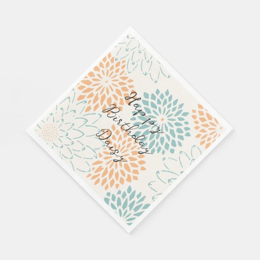 アクアブルーピーチホワイトフローラ誕生日 スタンダードランチョンナプキン (角)
