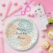 アクアブルーピーチホワイトフローラ誕生日 ペーパープレート (パーティー)