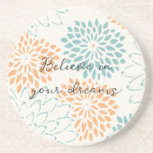 アクアブルーピーチホワイトフローラ コースター (正面)