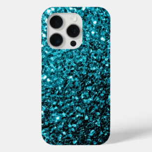 アクアブルーフェイクグリッターキラキラ iPhone 15 PROケース