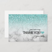 アクアブルーフェイクグリッター/マーブルスウィート16 サンキューカード (正面/裏面)