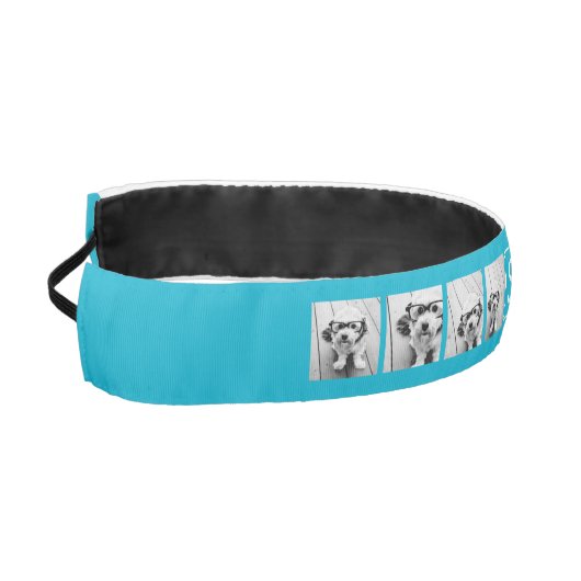 アクアブルーフォトコラージュカスタムモノグラム アスレチックヘッドバンド (左)