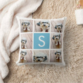 アクアブルーフォトコラージュカスタムモノグラム クッション (ブランケット)