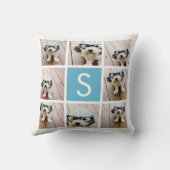 アクアブルーフォトコラージュカスタムモノグラム クッション (裏面)