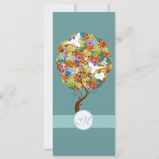 アクアブルーフラワーアンドビーズ結婚式招待状 招待状 (裏面)