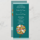 アクアブルーフラワーアンドビーズ結婚式招待状 招待状 (正面/裏面)