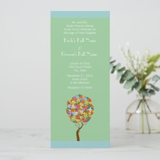 アクアブルーフラワーラブツリー結婚式招待状 招待状 (スタンド正面)