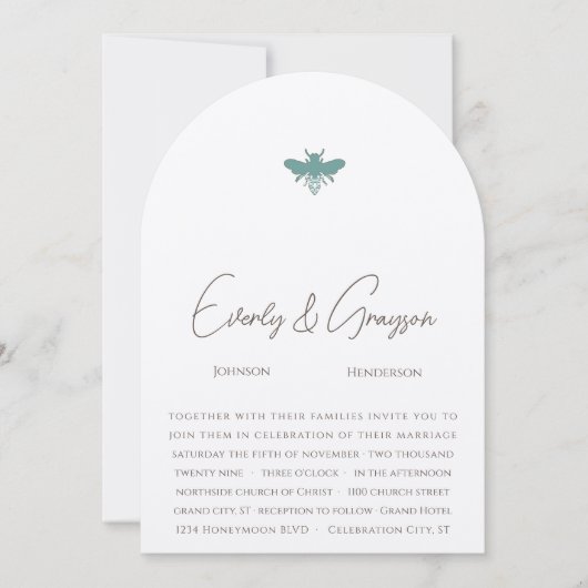 アクアブルーフローラのまわりに結婚式招待状 招待状 (正面)