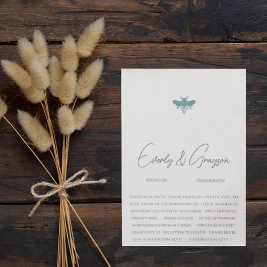 アクアブルーフローラのまわりに結婚式招待状 招待状