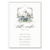 アクアブルーフローラティーポットカップ結婚クレストの座席 テーブルナンバー (裏面)