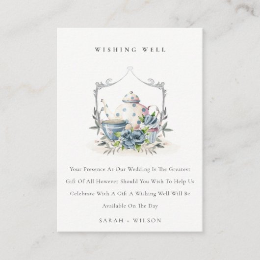 アクアブルーフローラティーポット結婚カップの願い井戸 エンクロージャーカード (正面)