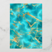 アクアブルーフローラドレスバタフライキンセアニェラ金ゴールド 箔招待状 (裏面)