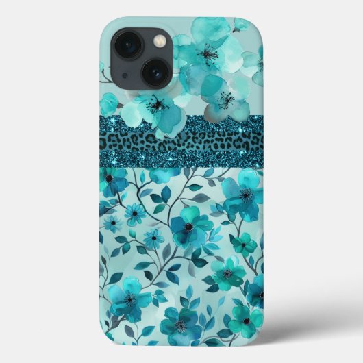 アクアブルーフローラフェイクグリッター Case-Mate iPhoneケース (裏面)