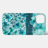 アクアブルーフローラフェイクグリッター Case-Mate iPhoneケース (裏面 (横))