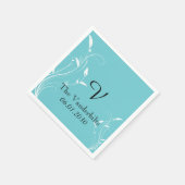 アクアブルーフローラモノグラム結婚ズモノグラム結婚ズ スタンダードカクテルナプキン (角)