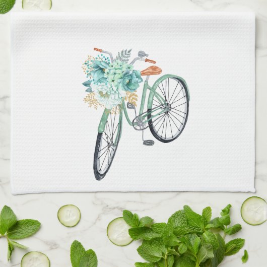 アクアブルーフローラヴィンテージバイシクルファームハウス キッチンタオル (折り畳み)