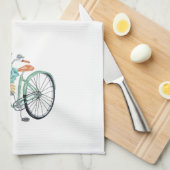 アクアブルーフローラヴィンテージバイシクルファームハウス キッチンタオル (四つ折り)