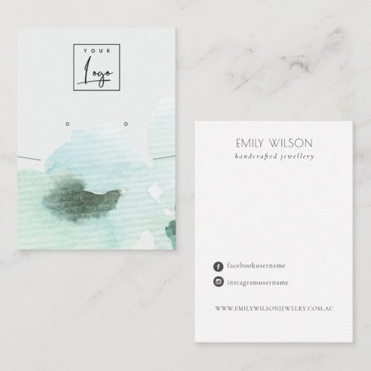 アクアブルーフローラ抽象芸術イヤリングロゴ表示 名刺 (正面/裏面)