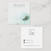 アクアブルーフローラ抽象芸術スタッドイヤリングディスプレイ スクエア名刺 (正面/裏面)
