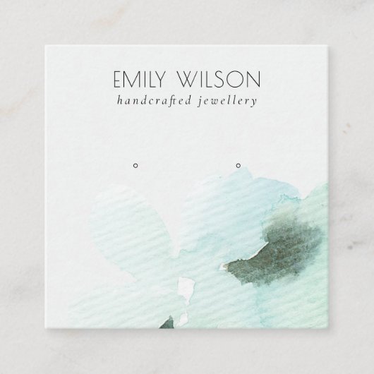 アクアブルーフローラ抽象芸術スタッドイヤリングディスプレイ スクエア名刺 (正面)