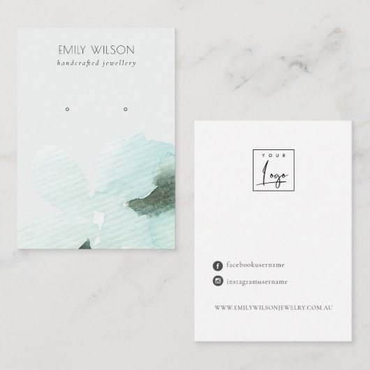 アクアブルーフローラ抽象芸術スタッドイヤリングディスプレイ 名刺 (正面/裏面)