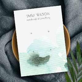 アクアブルーフローラ抽象芸術2スタッドイヤリングディスプレイ 名刺