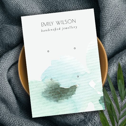 アクアブルーフローラ抽象芸術2スタッドイヤリングディスプレイ 名刺