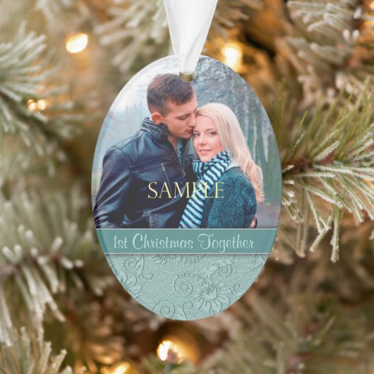 アクアブルーフローラ旋回初めてのクリスマステンプレート オーナメント (ツリー)