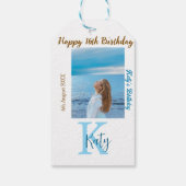 アクアブルーブラウンハッピー16th誕生日の写真名 ギフトタグ (裏面)