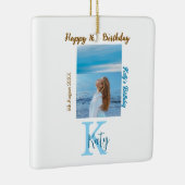 アクアブルーブラウンハッピー16th誕生日の写真名 セラミックオーナメント (右)