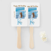 アクアブルーブラウンハッピー16th誕生日の写真名 ハンドファン (正面&裏面)