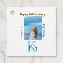 アクアブルーブラウンハッピー16th誕生日の写真名 フェイバータグ