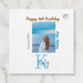 アクアブルーブラウンハッピー16th誕生日の写真名 フェイバータグ (裏面)