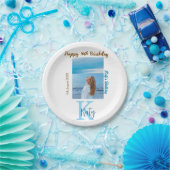 アクアブルーブラウンハッピー16th誕生日の写真名 ペーパープレート (パーティー)