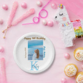 アクアブルーブラウンハッピー16th誕生日の写真名 ペーパープレート (パーティー)