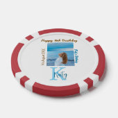 アクアブルーブラウンハッピー16th誕生日の写真名 ポーカーチップ (シングル)