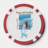 アクアブルーブラウンハッピー16th誕生日の写真名 ポーカーチップ (裏面)