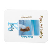 アクアブルーブラウンハッピー16th誕生日の写真名 マグネット (横)