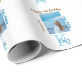 アクアブルーブラウンハッピー16th誕生日の写真名 ラッピングペーパー (ロールコーナー)